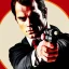 Placeholder: portrait of henry cavill as james bond, pointing gun, red and golden, bloody, movie poster,hd, 4k