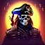 Placeholder: a cyberpunk hacker pirate captain skeleton with a pirate hat sitting in front of a huge old crt monitor in a dark room holding a beer, only light coming from crt monitor, highly detailed, intricate, digital art, trending on artstation, trending on cgsociety, by greg rutkowski