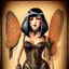 Placeholder: Full Body, Art Nouveau Woman With A Bob With A Fringe Hairstyle, Cleopatra Clothing, Steampunk Metal moth with red wings, Black Background