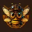 Placeholder: logo of a bee wearing steampunk hat and googles, flat cartoon style & dark background