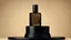 Placeholder: mockup of a plain black perfume bottle neatly placed on a podium on a neutral background, Ai generated Images