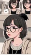 Placeholder: a close up of a person wearing glasses, kpop amino, flat icon, girl wearing round glasses, short black hair with bangs, dora the explorer as real girl, style of hajime isayama, profile picture 1024px, small round face, short bob hair, twitter pfp, photo of the girl, !!wearing modern glasses!!, || very anime