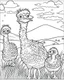 Placeholder: create a 2d black outline, "safari smiling cartoon Ostriches coloring book for toddlers", coloring page, low details design, black contour, coloring page design, simple background, colorful , card style, coloring page for kids, white background, sketch style, safari landscape, cartoon style