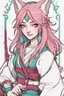 Placeholder: Teenaged Female kitsune paladin/bard with red, teal, and pink hair