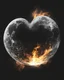 Placeholder: Moon in shape of realisitic heart, cinematic, {abstract}, depression, black background, atmospheric, fire, DLSR, soft focus, dispersion