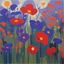 Placeholder: blooming garden of poppys and iris Painting in the Australian aboriginal art style painted by Patrick heron , source pinterest , singulart or devian art