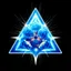 Placeholder: a blue nuclear explosion inside an equilateral triangle, inner glow, radiant lines, vector logo