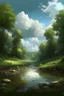 Placeholder: landscape in style of wlop, , clouds, forest creek, , impressionism, hyperrealistic, cinemaographic