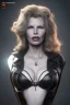 Placeholder: Kim Basinger as evil queen in black leather, busty, cleavage, curvy, angry, happy, stern look. character design by cory loftis, fenghua zhong, ryohei hase, ismail inceoglu and ruan jia. unreal engine 5, artistic lighting, highly detailed, photorealistic, fantasy