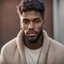 Placeholder: A handsome brown skin young man with full lips, eyes like embers, wool white hair and a beard