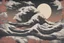 Placeholder: the great wave transforming into the head of a wolf from the side and a prominent sunset in the background