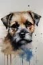 Placeholder: A minimalist portrait of a border terrier by Ryan Hewett , willem haenraets, watercolor, wet on wet and splattering techniques, centered, perfect composition, abstraction, surrealism