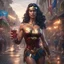 Placeholder: Wonder woman on Burbon Street during Mardi Gras, wearing many beads, holding bottle of wine, superhero vacation, 16k resolution concept art portrait by Greg Rutkowski, Artgerm, WLOP, Dan Mumford, kinetic 3D octane render, dynamic lighting hyperdetailed intricately detailed, trending on Artstation, Unreal Engine 5, volumetric lighting, 64 megapixels sharp focus, modern comic illustration