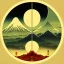 Placeholder: Ukiyo-e styled art, yin and yang sign, mountains and sun