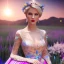 Placeholder: Full body Princess, woman blondie, make up, beautiful smiling face,blue eyes, beautiful place,amazing, flowers, colors, blue and pink butterfly, realistic, photo real, stars night, detailed, high contrast, 8k high definition, unreal engine 5, extremely sharp detail, light effect, light background