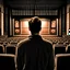 Placeholder: the guy's back in the cinema in front of the screen. Make it cinematic and in sepia