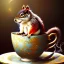 Placeholder: laughing squirrel sleeping, dreaming, drinking warm tea surfing waves on a teacup, fantasy art, book cover