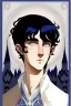 Placeholder: black hair freckles blue eyes young wizard beardsley