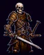 Placeholder: tabletop RPG skeleton warrior with sword and shield and rusted chainmail rpg art no background