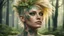 Placeholder: punk blonde 45 years old, forest on head, plant hair, green plants, birds, golden makeup, tattoo, shiny aura, very detailed, fine rendering, high detail, high resolution, 8K