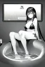 Placeholder: bikini long hair thin girl with leg in abyss pool, greyscale, sexy pose, screen tones