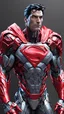 Placeholder: a Superman in cybernetic armor, ultra detalhado, cor vermelho . ::n_ desenho, Imperfection, baixa qualidade, boneco, jogo, realistic, full body ,assinatura