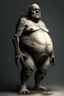 Placeholder: The full body of a fat old man , use the face in the picture , holding a cane , front view camera, decayed and rotting with grotesque proportions and imagery. surreal horror, biomechanical design, by hr giger and beksinski , fine lines draw