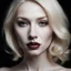 Placeholder: Anonymous Woman, black background, shadows, white blond hair, pale skin, rose lips, portrait, close up,