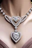 Placeholder: Create a visually stunning and luxurious image of a diamond necklace with a big symmetrical heart shape diamond at the center and 3 layers loops of small round diamonds around it