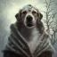 Placeholder: close up of sad, abandoned, miserable dog chained to a tree, robed Grim Reaper standing nearby, winter, house, 8k resolution, high-quality, fine-detail, iridescent, intricate, digital art, detailed matte, volumetric lighting, illustration, 3D octane render, brian froud, howard lyon, selina french, anna dittmann, annie stokes, lisa parker, greg rutowski