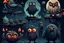 Placeholder: 2d game art assets, animals ,moody style, flat art, spooky