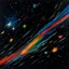 Placeholder: A black outer space with fast shooting stars painted by Karl Wiener