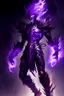 Placeholder: purple flame humanoid lightning demon in armour full body and flaming hair