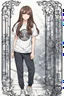 Placeholder: attractive anime woman with brunette long hair, t-shirt and sweatpants, full body in frame,