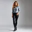 Placeholder: A full-body shot of a beautiful lady wearing shirt and tight pant with boots ,curvy hair