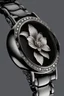 Placeholder: Black wristwatch Embellished with silver With a silver lily flower