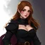 Placeholder: pretty girl, conventionally attractive, dark clothes, tight top, medieval, sorcerer, hazel hair, digital art