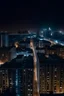Placeholder: Une vue comme prise depuis la fenêtre d'un très grand immeuble, montrant la vue de la belle ville par une calme nuit d'hiver, avec les lumières des bâtiments voisins.