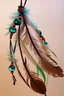 Placeholder: feathers and beads on leather string moving in the wind, warm colors, sharper details