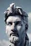 Placeholder: Ultra Realistic image, roman sculpture, deluxe white marble material, Lionel Messi, Laurel leaves wreath, Renaissance style, miguel angel David style, chisel style, emperor, waist up portrait, epic, celestial, cinematic lighting, God light, god rays, 4k resolution, smooth details, ornate details, unreal engine 5, blue vibrant background.