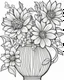 Placeholder: coloring page for kids, depicting awesome flowers in a vase, black and white, well defined lines, grayscale, white background