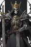 Placeholder: a demonic looking man with a sword in his hand, undead skeleton king, skeleton king, overlord season 4, ainz ooal gown, prince crown of black gears, the king of death, king of time reaper, overlord, lich vecna (d&d), dark and forboding, from overlord, scary knight, large black smile Overlord