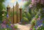 Placeholder: intricate ornate gate, garden, path, flowers