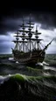 Placeholder: Pirate ship surround by ocean water, hurricane storm