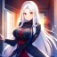 Placeholder: girl, masterpiece, best quality, volumetric lighting, detailed outfit, perfect eyes, long hair, white hair, red eyes, lens flare abuse, open forehead, indoors,