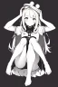 Placeholder: little blonde girl on her knees holding her hands on her head, grayscale