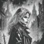 Placeholder: Buffy vampire slayer, in sincity style. Ink art. Comicbook style 1990. London 1800. Fog.