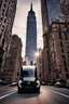 Placeholder: A Tesla semi-truck is racing at top speed, near the "Empire State Building' in New York. CINEMATIC. WIDE ANGLE LENS. PHOTO REAL.