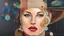 Placeholder: abstract paint from Lady in big hat , vibrant colors, folk art, non-figurative mode, style combined abstract art with dadaism, patchs, black lines, surrealism style