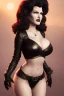 Placeholder: Rita Hayworth as evil queen in black leather, busty, cleavage, curvy, angry, stern look. character design by cory loftis, fenghua zhong, ryohei hase, ismail inceoglu and ruan jia. unreal engine 5, artistic lighting, highly detailed, photorealistic, fantasy